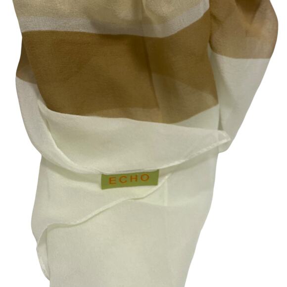 Vintage Echo Retro Blue and Tan Striped Silk Scarf 15.5" x 66" - Picture 3 of 12